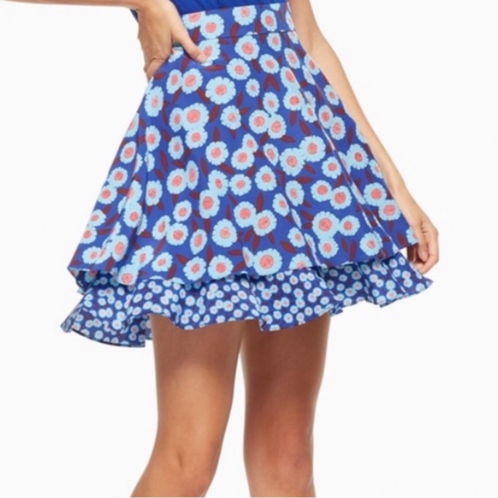 Kate Spade Tangier Cobalt Blue Double Layer Floral Skirt